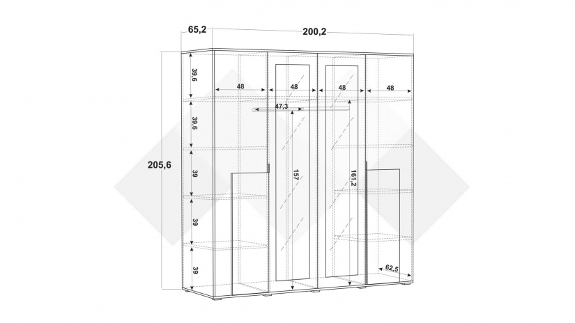 Гардероб Бафра четирикрилни дъб артисан с тъмен норвежки бор - изглед 5 - МебелМаг Гардероб Бафра четирикрилни дъб артисан с тъмен норвежки бор - изглед 5