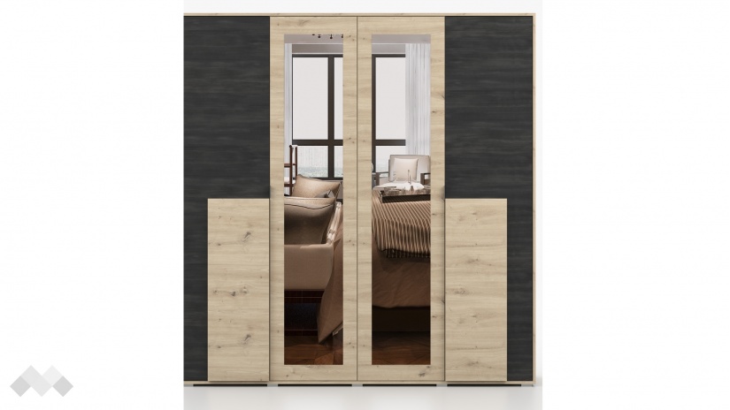 Гардероб Бафра четирикрилни дъб артисан с тъмен норвежки бор - изглед 1 - МебелМаг Гардероб Бафра четирикрилни дъб артисан с тъмен норвежки бор - изглед 1