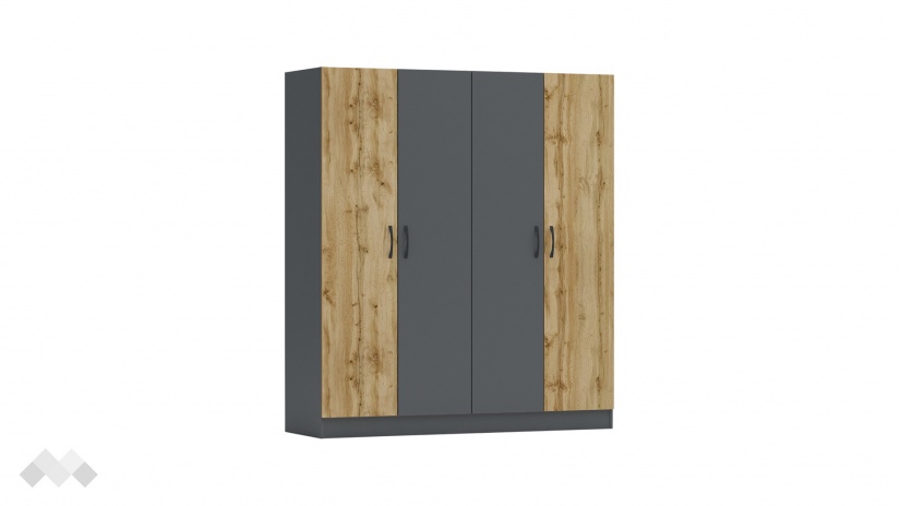Гардероб Галати четирикрилни дъб вотан светъл с антрацит - изглед 1 - МебелМаг Гардероб Галати четирикрилни дъб вотан светъл с антрацит - изглед 1