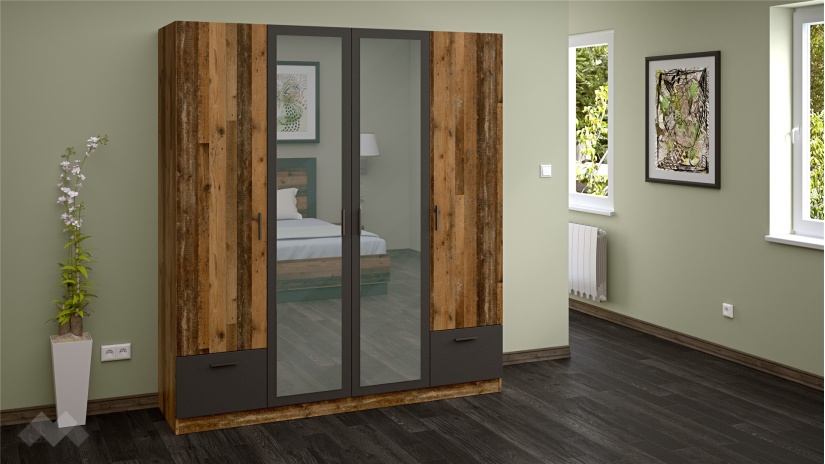 Гардероб Лориен четирикрилни олд стайл с графит - изглед 1 - МебелМаг Гардероб Лориен четирикрилни олд стайл с графит - изглед 1