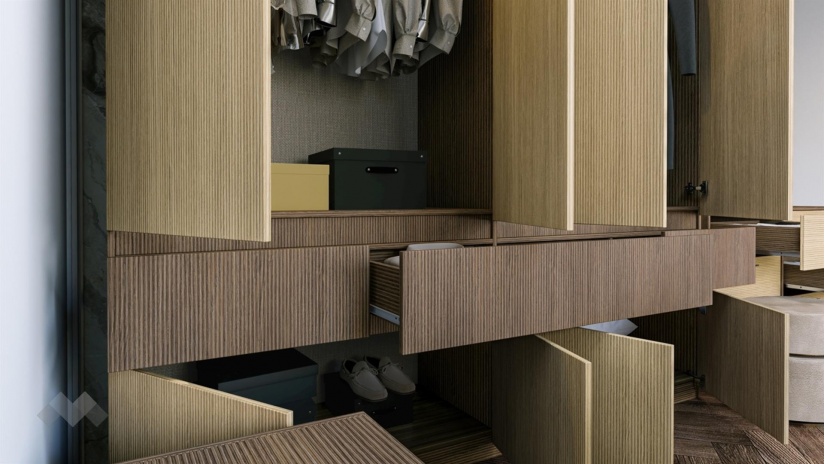 Гардероб Мирела четирикрилни дъб линеа с орех линеа - изглед 4 - МебелМаг Гардероб Мирела четирикрилни дъб линеа с орех линеа - изглед 4