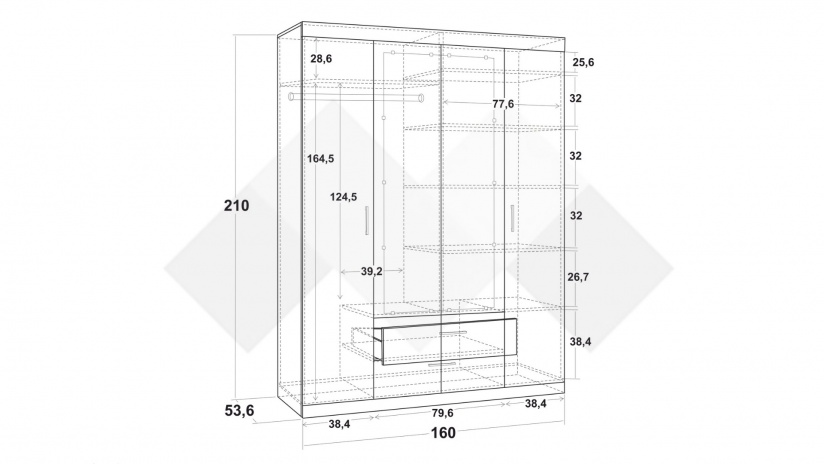Гардероб Моник четирикрилни златен дъб с бяло - изглед 3 - МебелМаг Гардероб Моник четирикрилни златен дъб с бяло - изглед 3