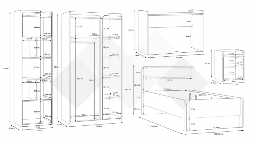 Детски спален комплект Холис Х2 дъб маувела с олив - изглед 2 - МебелМаг Детски спален комплект Холис Х2 дъб маувела с олив - изглед 2