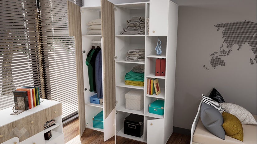 Детски спален комплект Роуз с включен матрак Бонел 90/200 бяло гладко, златно розово и сонома - изглед 6 - МебелМаг Детски спален комплект Роуз с включен матрак Бонел 90/200 бяло гладко, златно розово и сонома - изглед 6