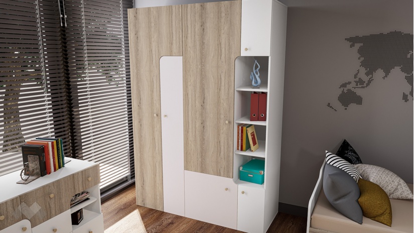 Детски спален комплект Роуз с включен матрак Бонел 90/200 бяло гладко, златно розово и сонома - изглед 5 - МебелМаг Детски спален комплект Роуз с включен матрак Бонел 90/200 бяло гладко, златно розово и сонома - изглед 5