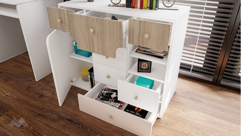 Детски спален комплект Роуз с включен матрак Бонел 90/200 бяло гладко, златно розово и сонома - изглед 8 - МебелМаг Детски спален комплект Роуз с включен матрак Бонел 90/200 бяло гладко, златно розово и сонома - изглед 8