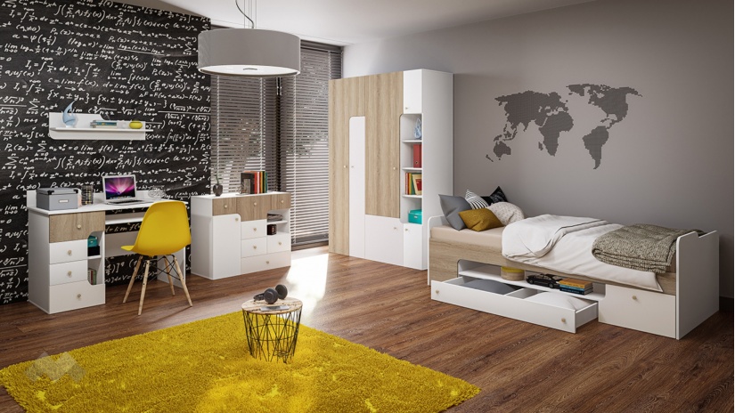 Детски спален комплект Роуз с включен матрак Бонел 90/200 бяло гладко, златно розово и сонома - изглед 1 - МебелМаг Детски спален комплект Роуз с включен матрак Бонел 90/200 бяло гладко, златно розово и сонома - изглед 1