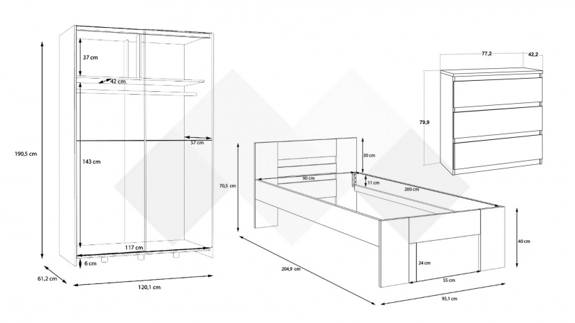 Детски спален комплект Виндук В1 бял - изглед 2 - МебелМаг Детски спален комплект Виндук В1 бял - изглед 2