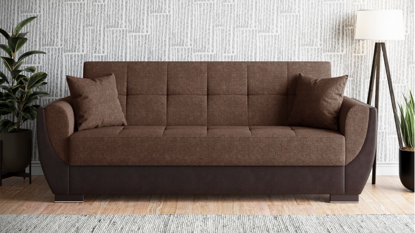 Диван Беланот триместни кафяв с кафява кожа - изглед 2 - МебелМаг Диван Беланот триместни кафяв с кафява кожа - изглед 2