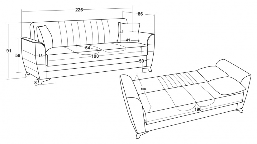 Диван Ялта триместни сив с черно - изглед 5