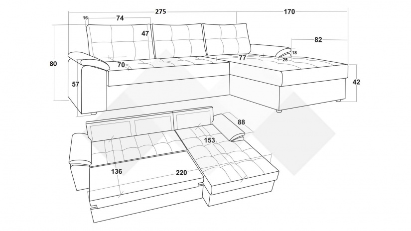 Ъглов диван Азалия с посока кафяв - изглед 4