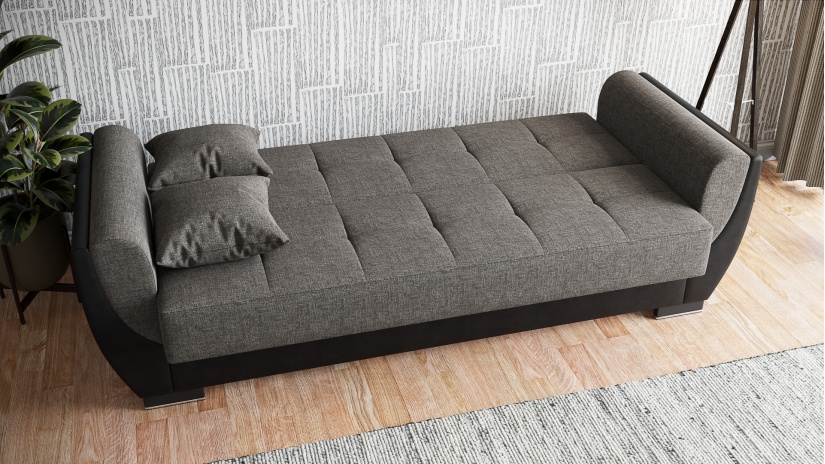 Диван Беланот триместни сив с черна кожа - изглед 4 - МебелМаг Диван Беланот триместни сив с черна кожа - изглед 4