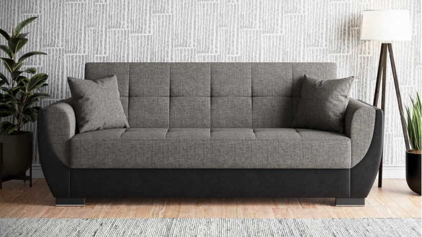 Диван Беланот триместни сив с черна кожа - изглед 2 - МебелМаг Диван Беланот триместни сив с черна кожа - изглед 2