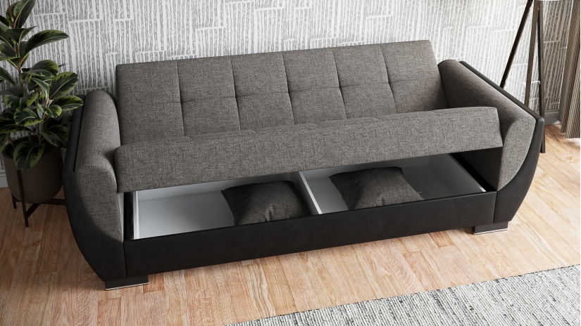 Диван Беланот триместни сив с черна кожа - изглед 3 - МебелМаг Диван Беланот триместни сив с черна кожа - изглед 3