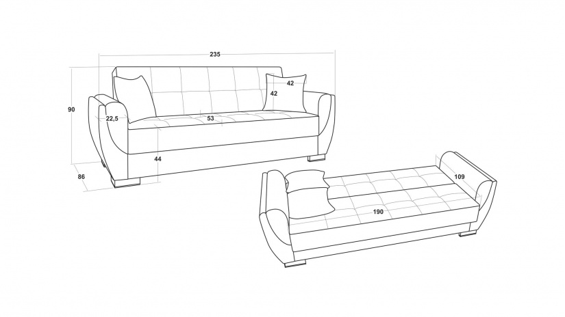 Диван Беланот триместни сив с черна кожа - изглед 5 - МебелМаг Диван Беланот триместни сив с черна кожа - изглед 5