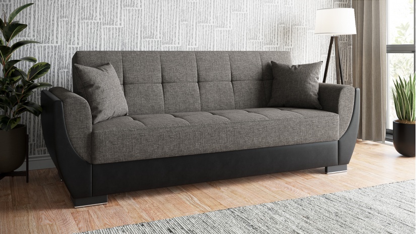 Диван Беланот триместни сив с черна кожа - изглед 1 - МебелМаг Диван Беланот триместни сив с черна кожа - изглед 1