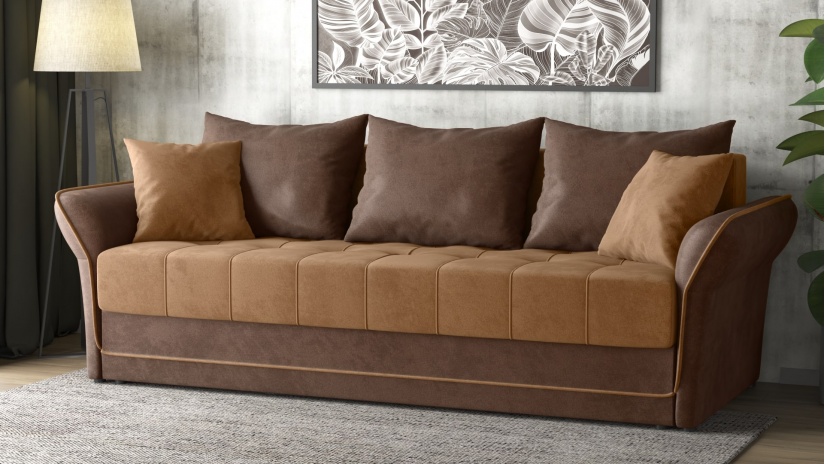 Диван Бени триместни кафяв със светло кафяво - изглед 1 - МебелМаг Диван Бени триместни кафяв със светло кафяво - изглед 1