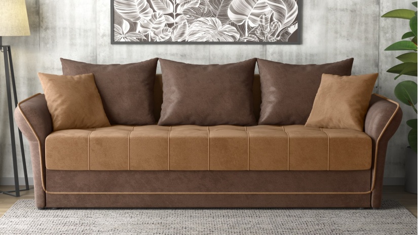 Диван Бени триместни кафяв със светло кафяво - изглед 2 - МебелМаг Диван Бени триместни кафяв със светло кафяво - изглед 2