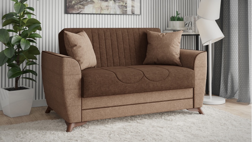 Диван Ялта двуместни кафяв с бежово - изглед 1 - МебелМаг Диван Ялта двуместни кафяв с бежово - изглед 1