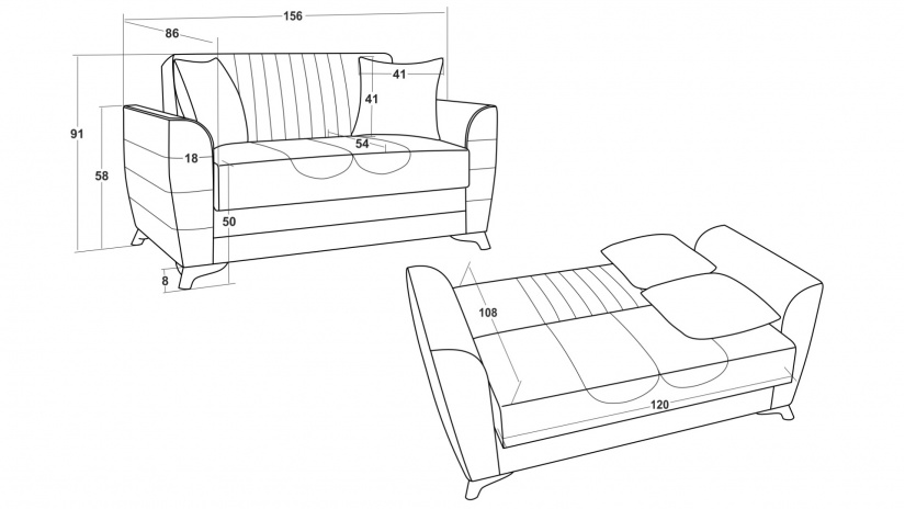 Диван Ялта двуместни кафяв с бежово - изглед 5 - МебелМаг Диван Ялта двуместни кафяв с бежово - изглед 5