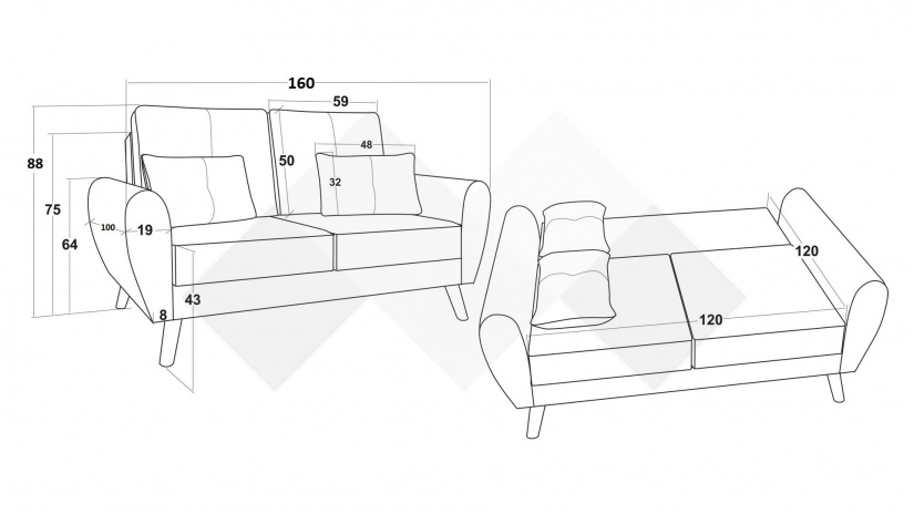 Диван Мерива двуместни кафяв - изглед 4 - МебелМаг Диван Мерива двуместни кафяв - изглед 4