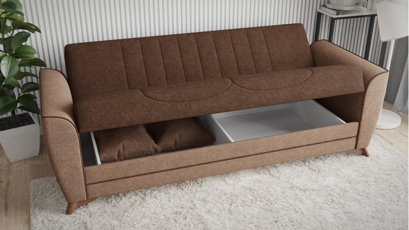 Диван Ялта триместни кафяв с бежово - изглед 3 - МебелМаг Диван Ялта триместни кафяв с бежово - изглед 3