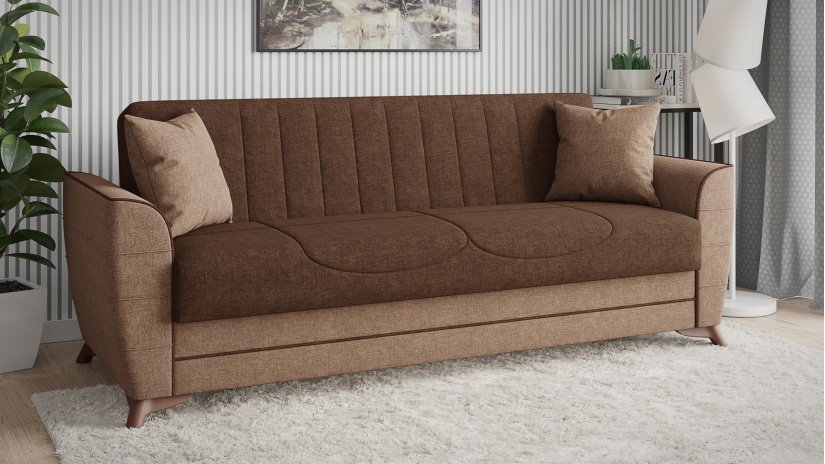 Диван Ялта триместни кафяв с бежово - изглед 1 - МебелМаг Диван Ялта триместни кафяв с бежово - изглед 1