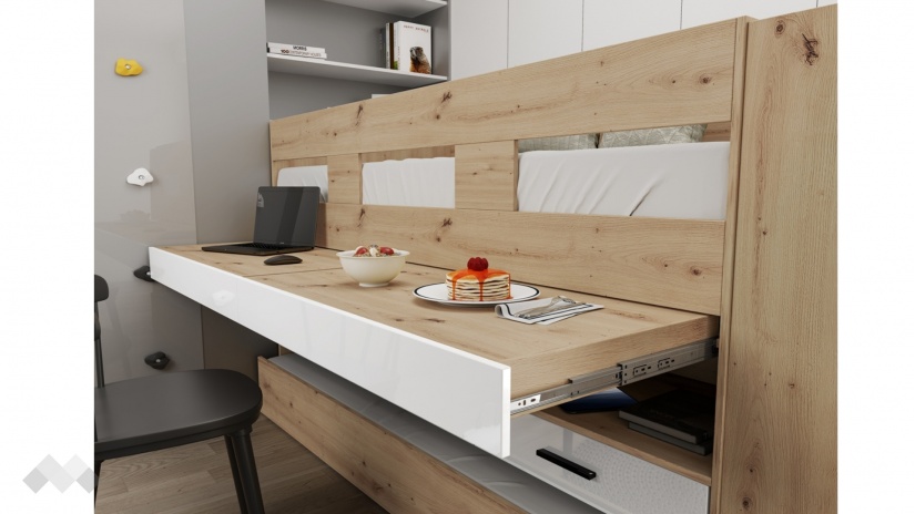 Двуетажно легло Франк с включени матраци Бонел 90/200 дъб артисан с бял гланц - изглед 4 - МебелМаг Двуетажно легло Франк с включени матраци Бонел 90/200 дъб артисан с бял гланц - изглед 4