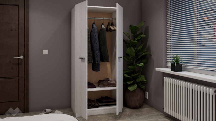 Гардероб Арго двукрилни бял фладер - изглед 2