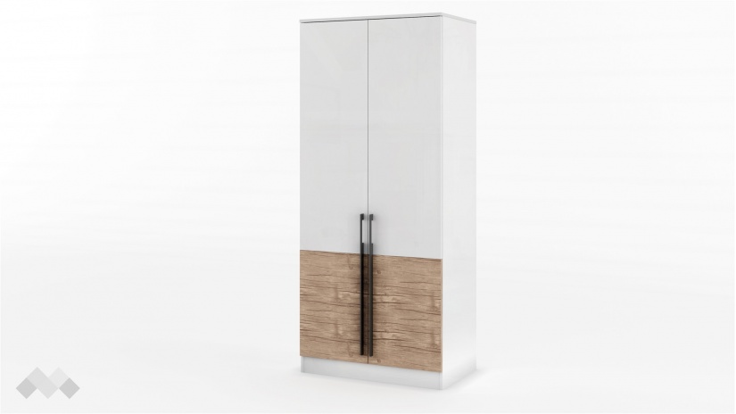 Гардероб Калифорния двукрилни бял с бял гланц и антик - изглед 1 - МебелМаг Гардероб Калифорния двукрилни бял с бял гланц и антик - изглед 1
