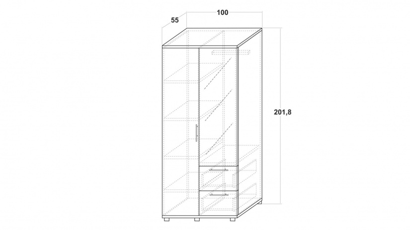 Гардероб Ламела двукрилни дъб канела с дъб ламела и черно шагре - изглед 3 - МебелМаг Гардероб Ламела двукрилни дъб канела с дъб ламела и черно шагре - изглед 3