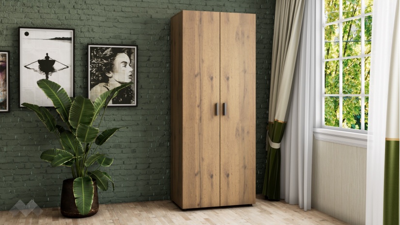 Гардероб Оптима двукрилни дъб вотан с черно - изглед 1 - МебелМаг Гардероб Оптима двукрилни дъб вотан с черно - изглед 1