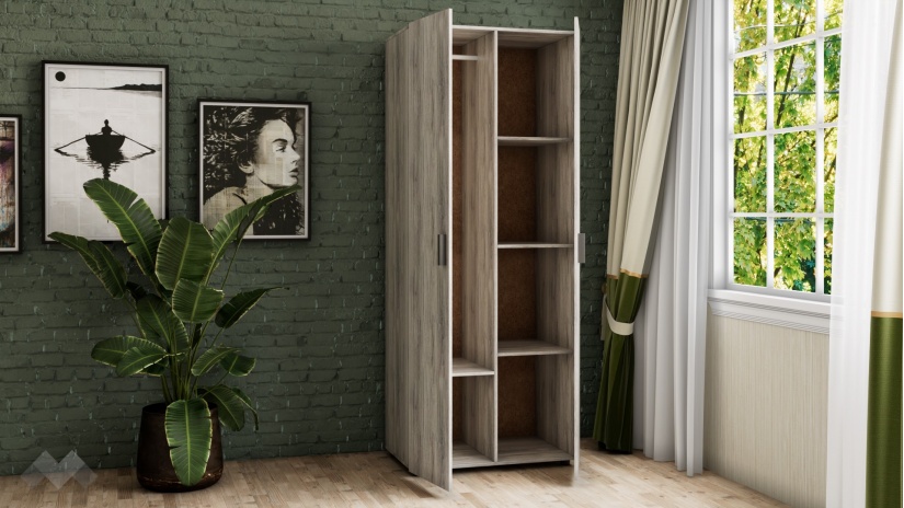 Гардероб Оптима двукрилни малта с антрацит - изглед 2 - МебелМаг Гардероб Оптима двукрилни малта с антрацит - изглед 2