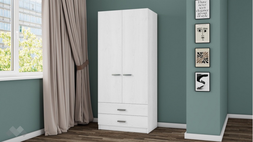 Гардероб Арго двукрилни бял фладер - изглед 1 - МебелМаг Гардероб Арго двукрилни бял фладер - изглед 1