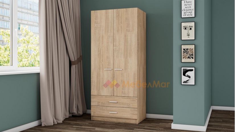 Гардероб Арго двукрилни дъб сонома - изглед 1 - МебелМаг Гардероб Арго двукрилни дъб сонома - изглед 1