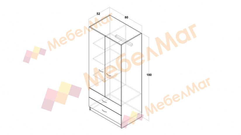 Гардероб Арго двукрилни дъб сонома - изглед 3 - МебелМаг Гардероб Арго двукрилни дъб сонома - изглед 3