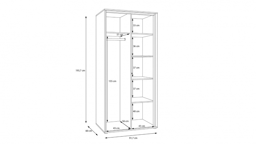 Гардероб Векслин двукрилни пясък с дъб маувела - изглед 8 - МебелМаг Гардероб Векслин двукрилни пясък с дъб маувела - изглед 8