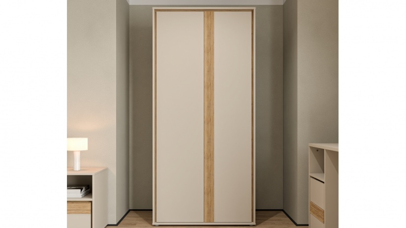 Гардероб Векслин двукрилни пясък с дъб маувела - изглед 1 - МебелМаг Гардероб Векслин двукрилни пясък с дъб маувела - изглед 1