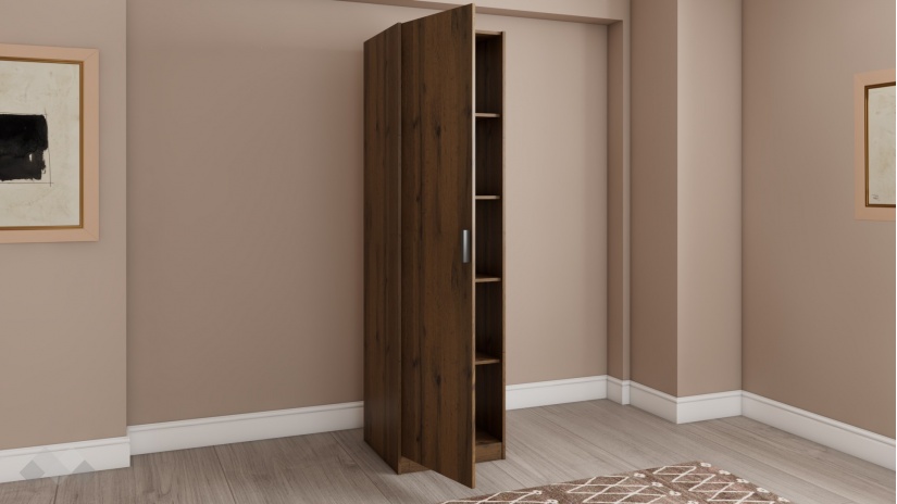 Гардероб Хироу еднокрилни дъб вотан с черно шагре - изглед 2