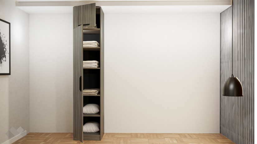 Гардероб Наоми еднокрилни дъб дилън тъмен - изглед 2 - МебелМаг Гардероб Наоми еднокрилни дъб дилън тъмен - изглед 2