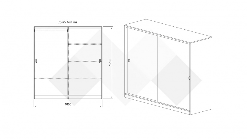 Гардероб Глендейл с плъзгащи врати орех адмирал - изглед 4