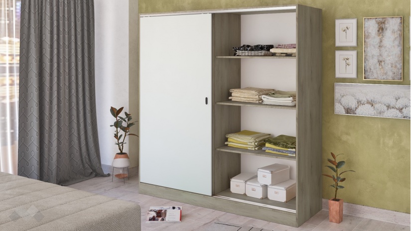 Гардероб Глендейл с плъзгащи врати сонома арвен с бял гланц - изглед 3 - МебелМаг Гардероб Глендейл с плъзгащи врати сонома арвен с бял гланц - изглед 3