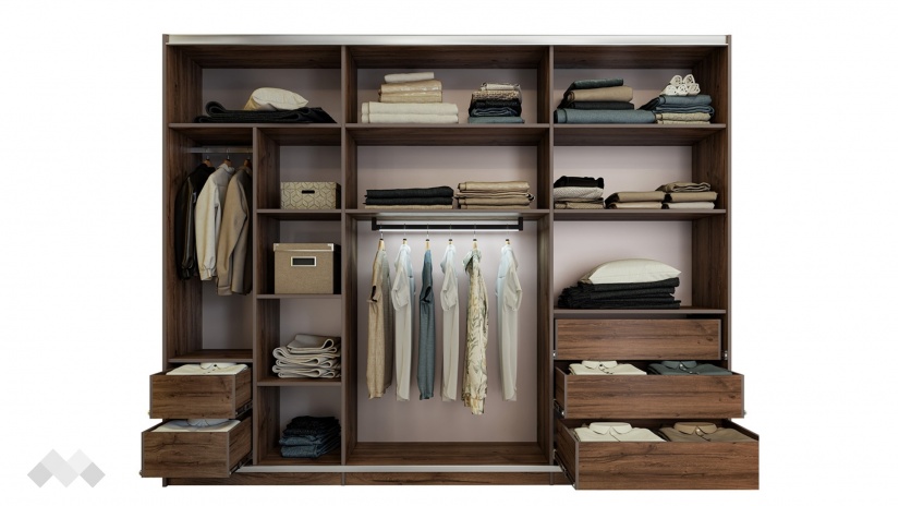 Гардероб Калатрава с плъзгащи врати кафяв дъб пиемона с лате - изглед 5 - МебелМаг Гардероб Калатрава с плъзгащи врати кафяв дъб пиемона с лате - изглед 5