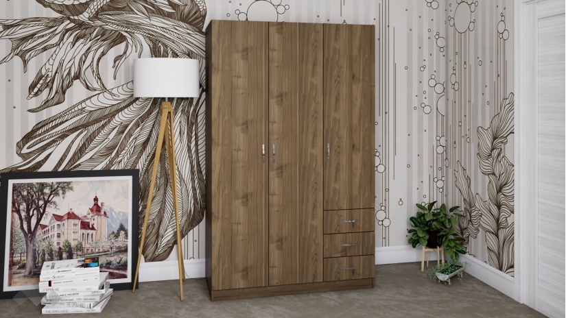 Гардероб Калия трикрилни орех адмирал - изглед 1 - МебелМаг Гардероб Калия трикрилни орех адмирал - изглед 1
