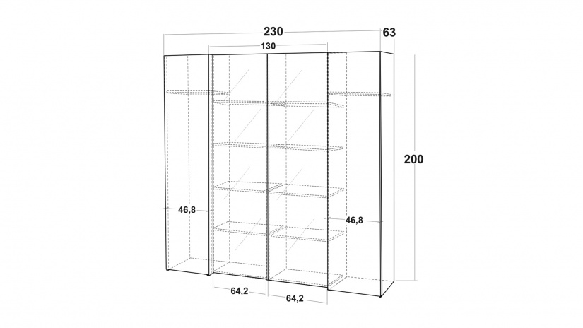 Гардероб Лорис с плъзгащи врати дъб кремона с бял гланц - изглед 2 - МебелМаг Гардероб Лорис с плъзгащи врати дъб кремона с бял гланц - изглед 2