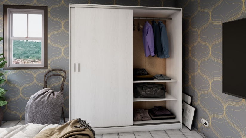 Гардероб с плъзгащи врати Арго с плъзгащи врати бял фладер - изглед 2 - МебелМаг Гардероб с плъзгащи врати Арго с плъзгащи врати бял фладер - изглед 2