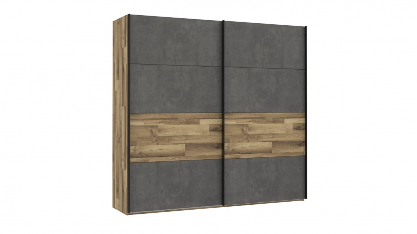 Гардероб Ричиано с плъзгащи врати бетон с дъб став - изглед 1 - МебелМаг Гардероб Ричиано с плъзгащи врати бетон с дъб став - изглед 1