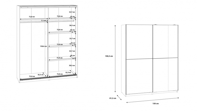 Гардероб Триумф с плъзгащи врати бяло гладко - изглед 6 - МебелМаг Гардероб Триумф с плъзгащи врати бяло гладко - изглед 6