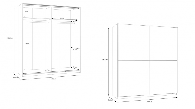 Гардероб Триумф с плъзгащи врати пясъчен дъб - изглед 6 - МебелМаг Гардероб Триумф с плъзгащи врати пясъчен дъб - изглед 6