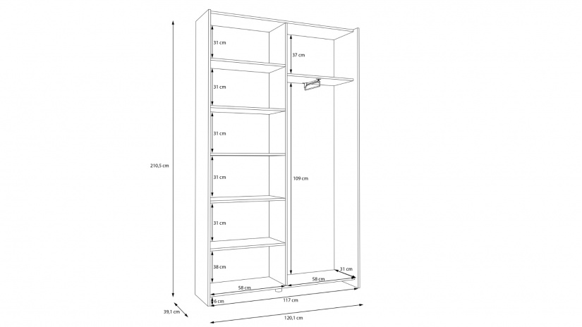 Гардероб Хомано с плъзгащи врати бял - изглед 11 - МебелМаг Гардероб Хомано с плъзгащи врати бял - изглед 11